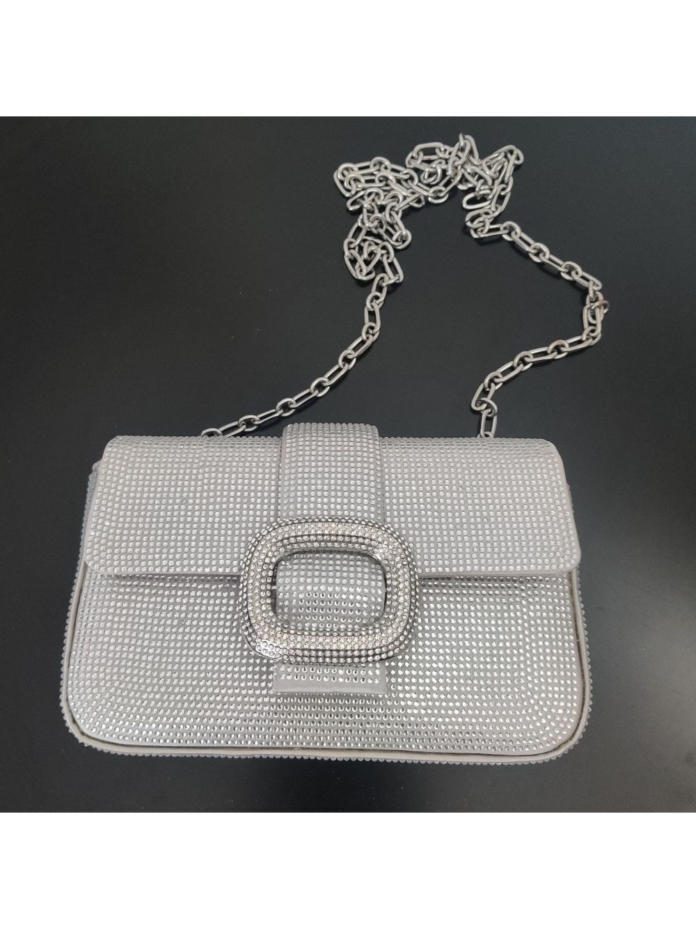 ZARA Silver Metallic Rhinestone Chain Crossbody Bag Y2K Party Glam 0443 - Picture 2 of 12